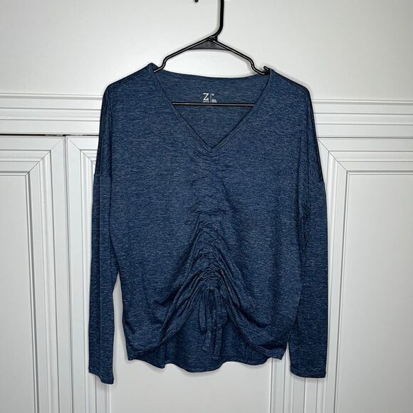 Z By Zella Blue Insignia Ruched Front Studio 3/4 Sleeve Shirt Size M - Picture 1 of 5